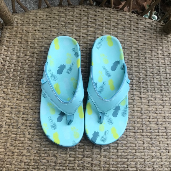 Spenco Orthotic Thong Sandals-Aqua/Yellow - Picture 1 of 4